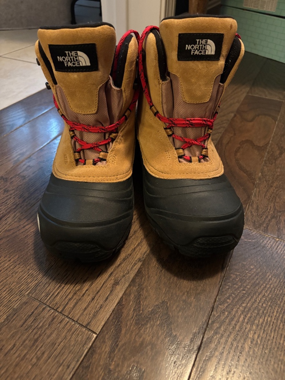 The North Face Tan & Black Waterproof Snow Boots with Red Laces